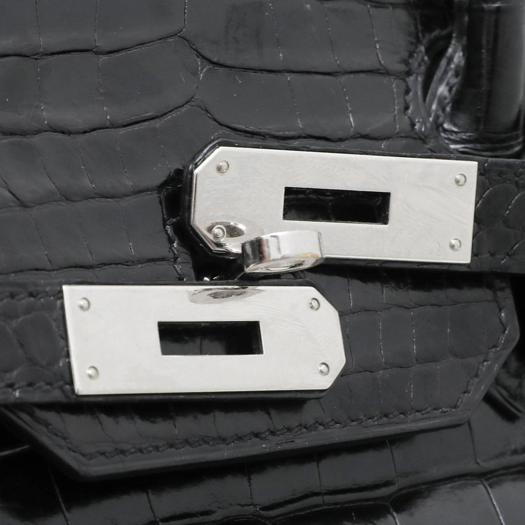 Hermes Noir Crocodile Porosus Birkin 35 Bag