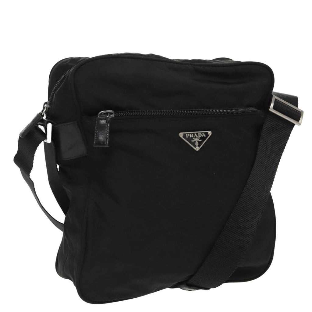 PRADA Shoulder Bag Nylon Black Silver hk1705