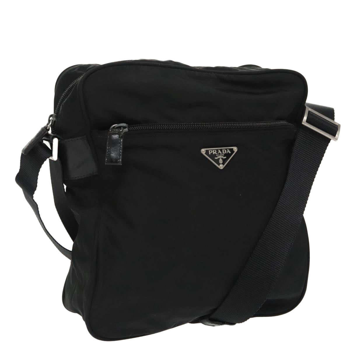 PRADA Shoulder Bag Nylon Black Silver hk1705