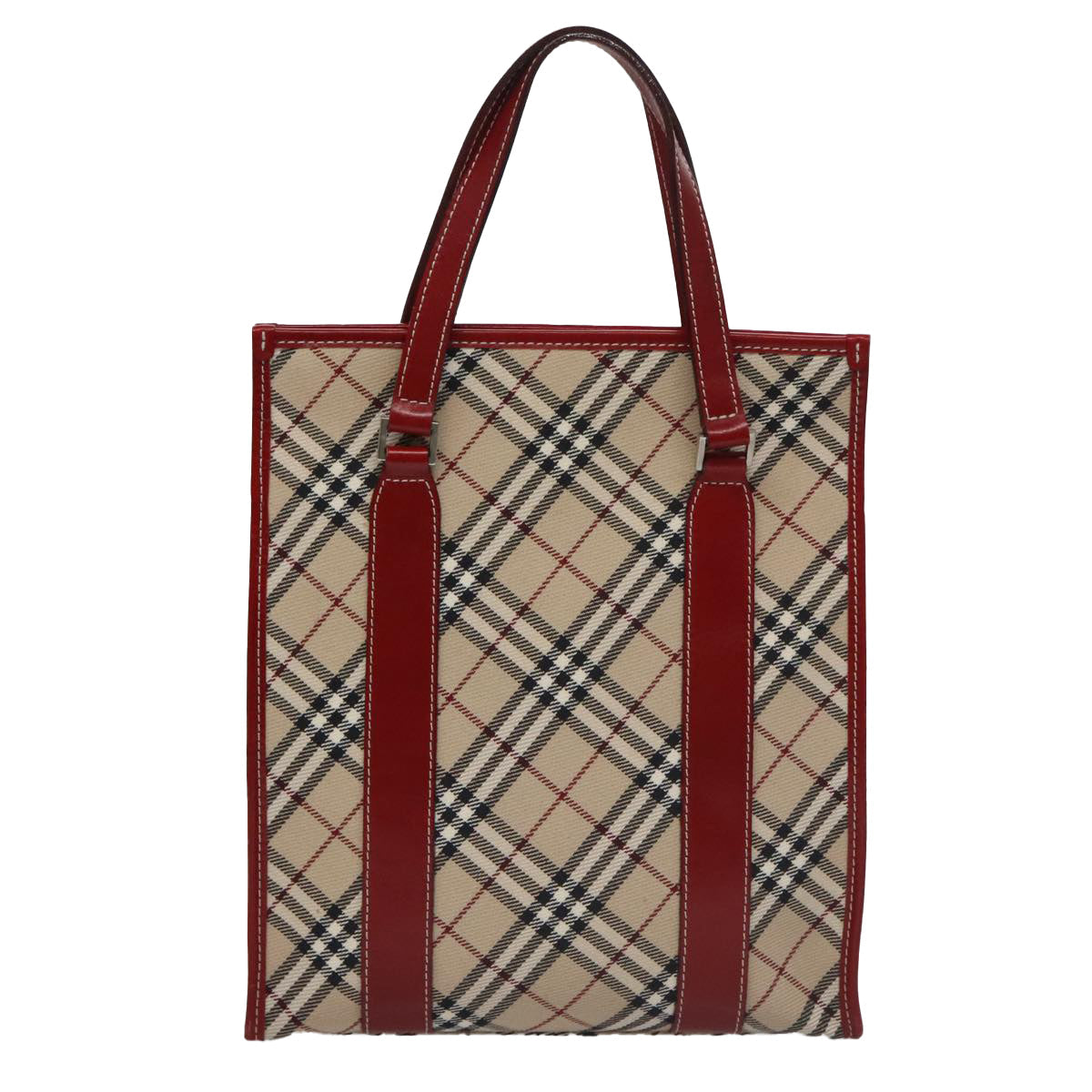 BURBERRY Blue Label Nova Check Tote Bag Canvas Red Beige hk1956