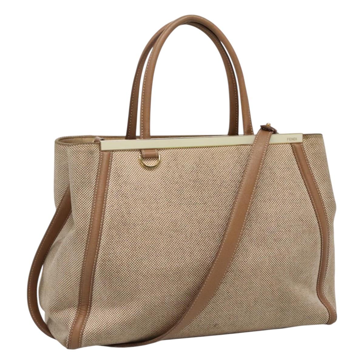 FENDI To joule Hand Bag Canvas 2way Gold Beige hk1977