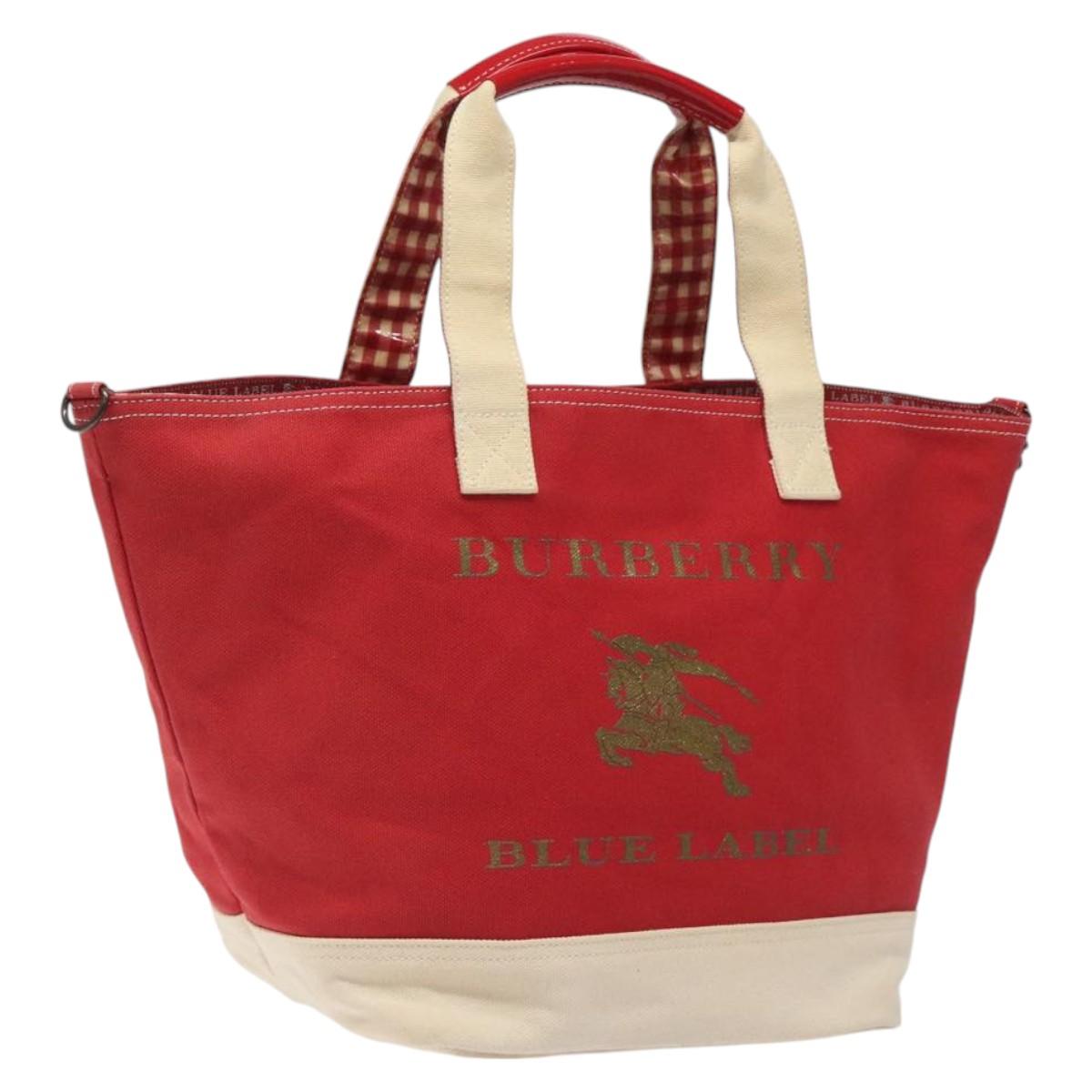 BURBERRY Blue Label Tote Bag Canvas Red Beige hk2190