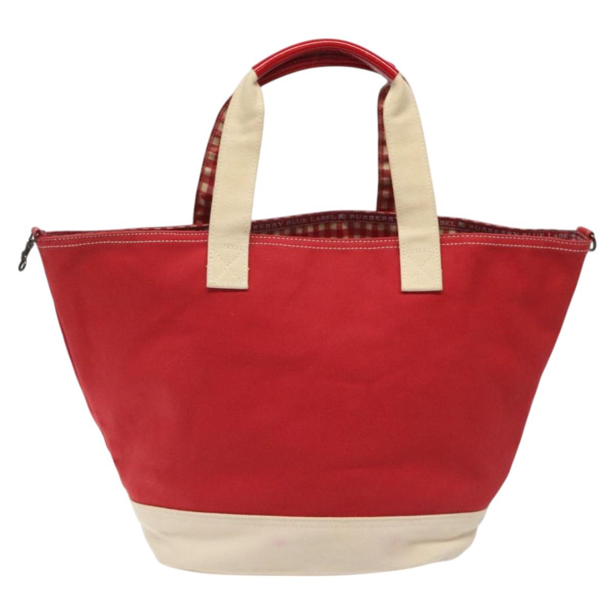 BURBERRY Blue Label Tote Bag Canvas Red Beige hk2190