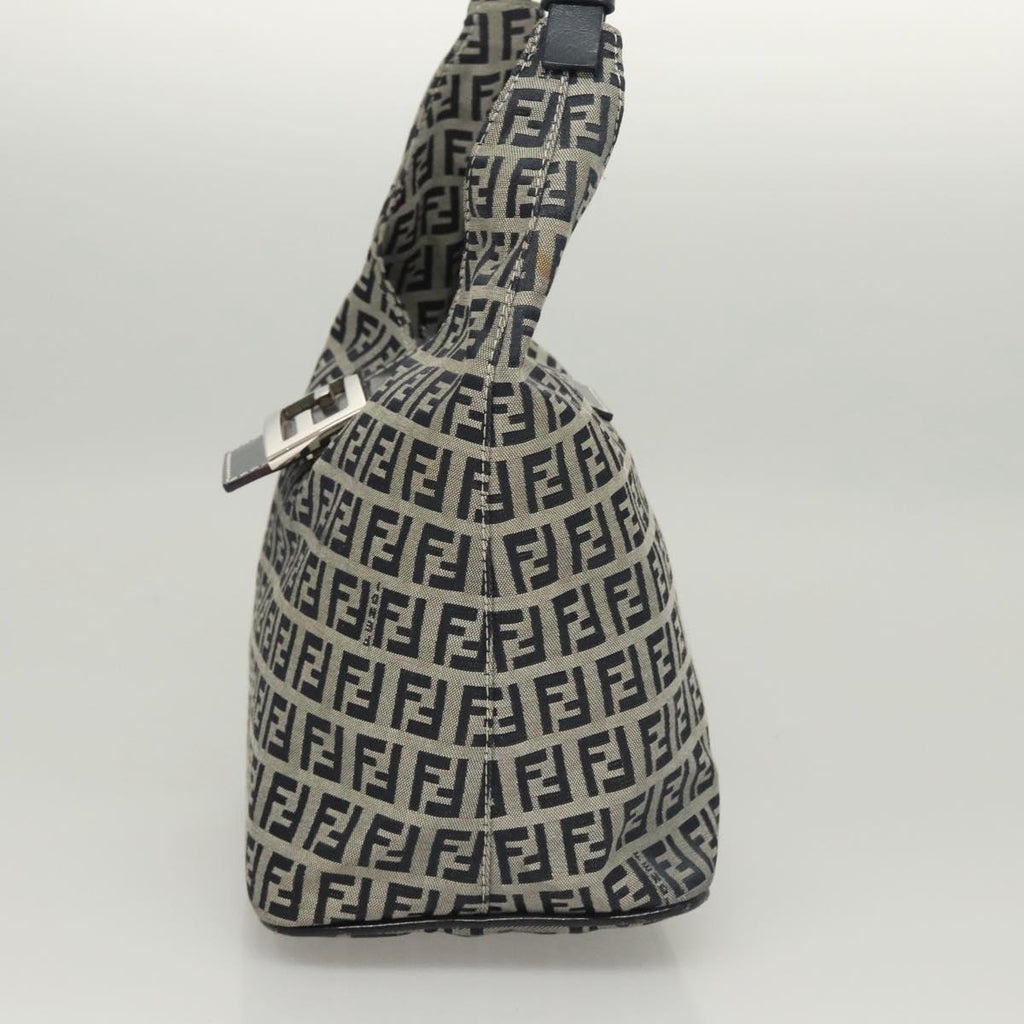 FENDI Zucchino Canvas Mamma Baguette Shoulder Bag Navy Silver hk2452
