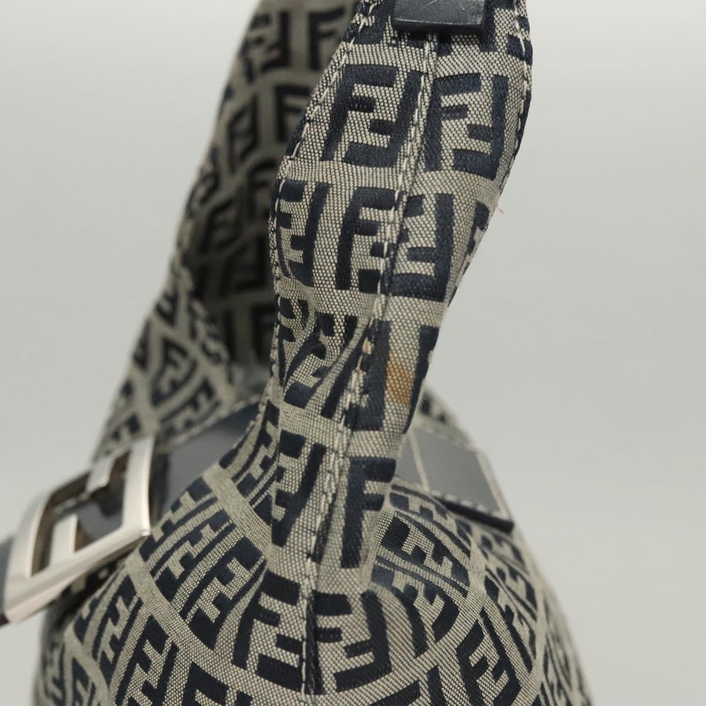 FENDI Zucchino Canvas Mamma Baguette Shoulder Bag Navy Silver hk2452