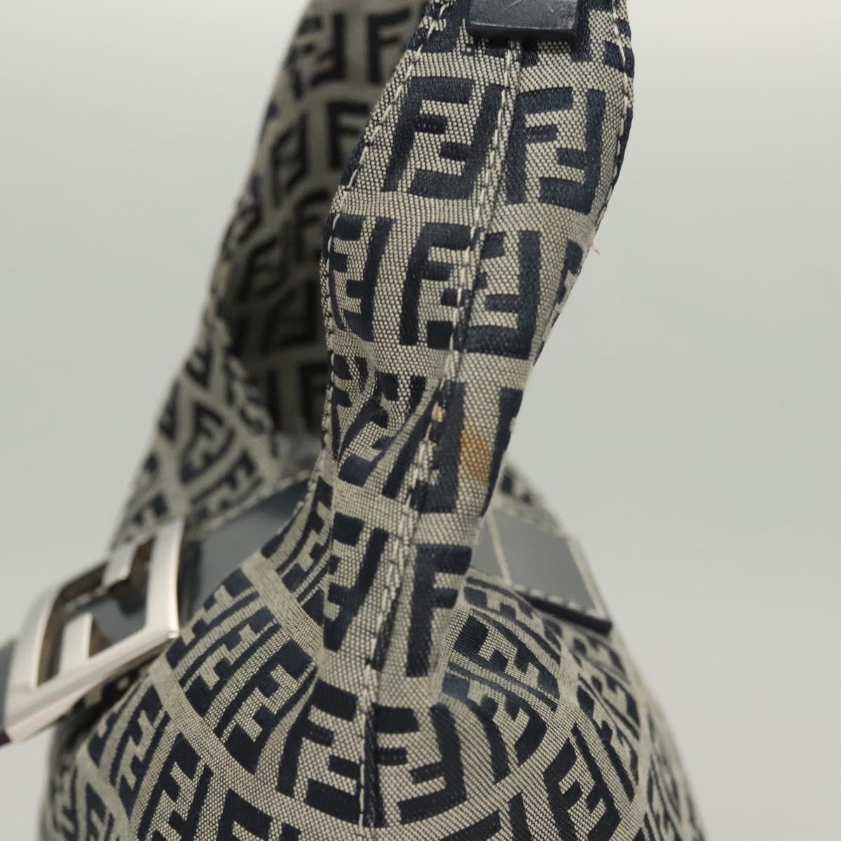 FENDI Zucchino Canvas Mamma Baguette Shoulder Bag Navy Silver hk2452