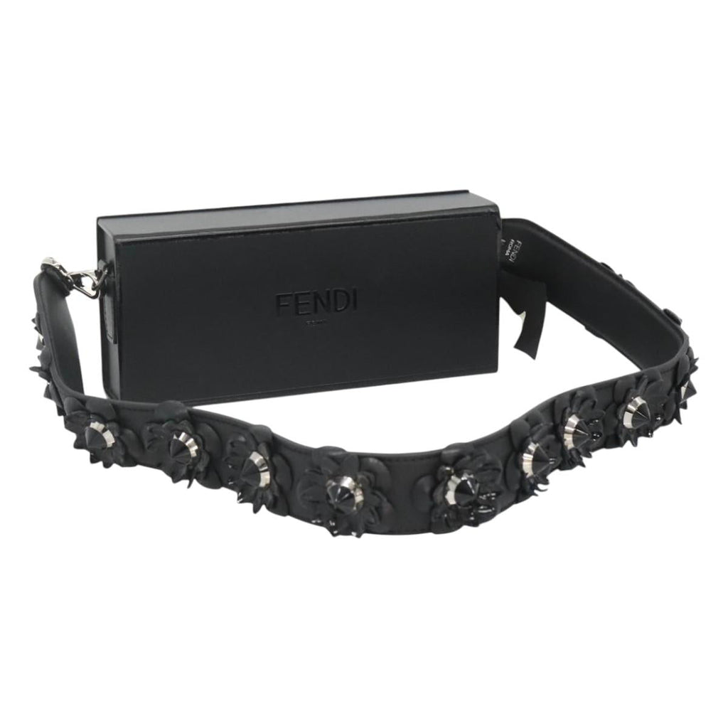 FENDI Box Shoulder Bag Leather Black Silver hk2491