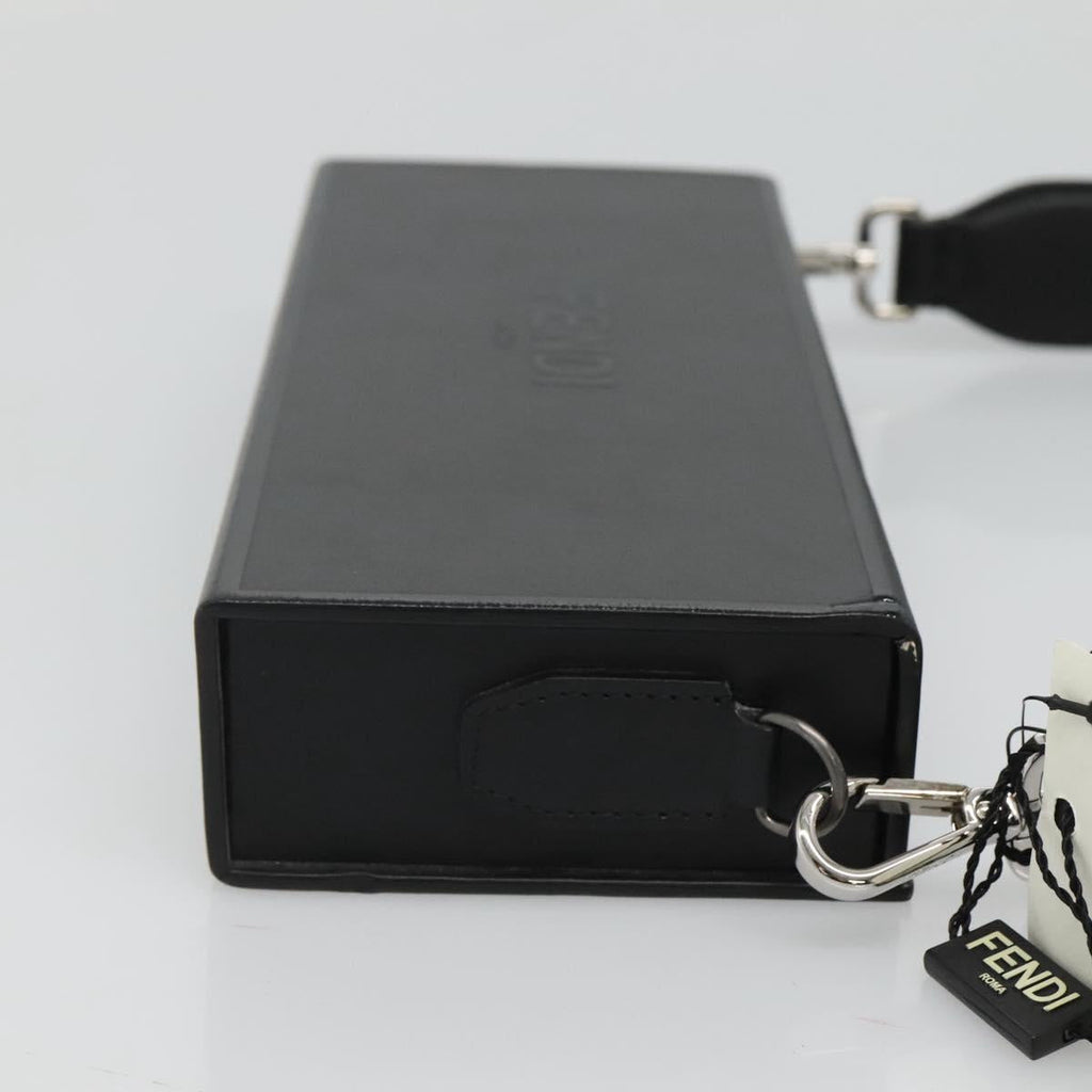 FENDI Box Shoulder Bag Leather Black Silver hk2491