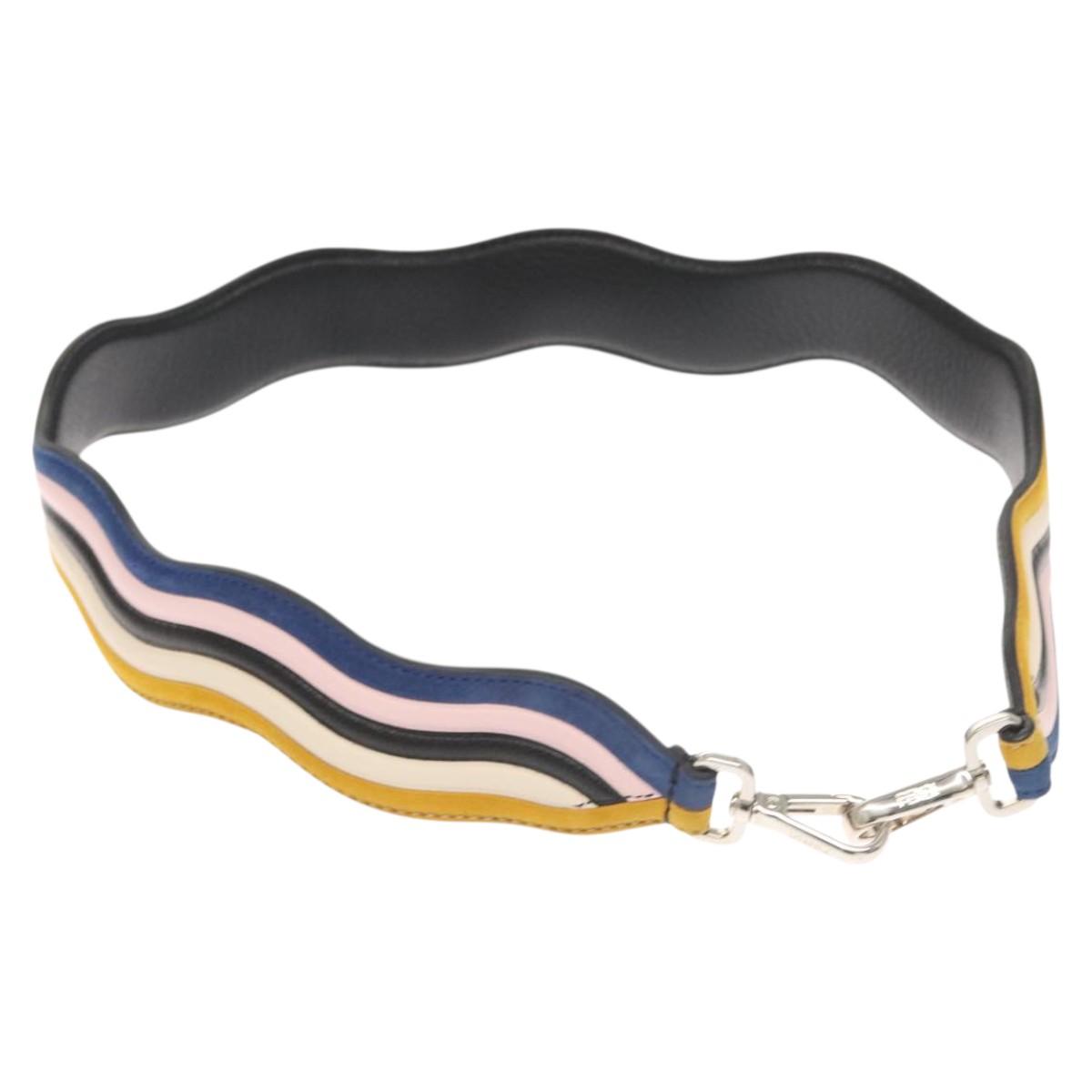 FENDI Strap You Shoulder Strap Leather Black Yellow hk2496