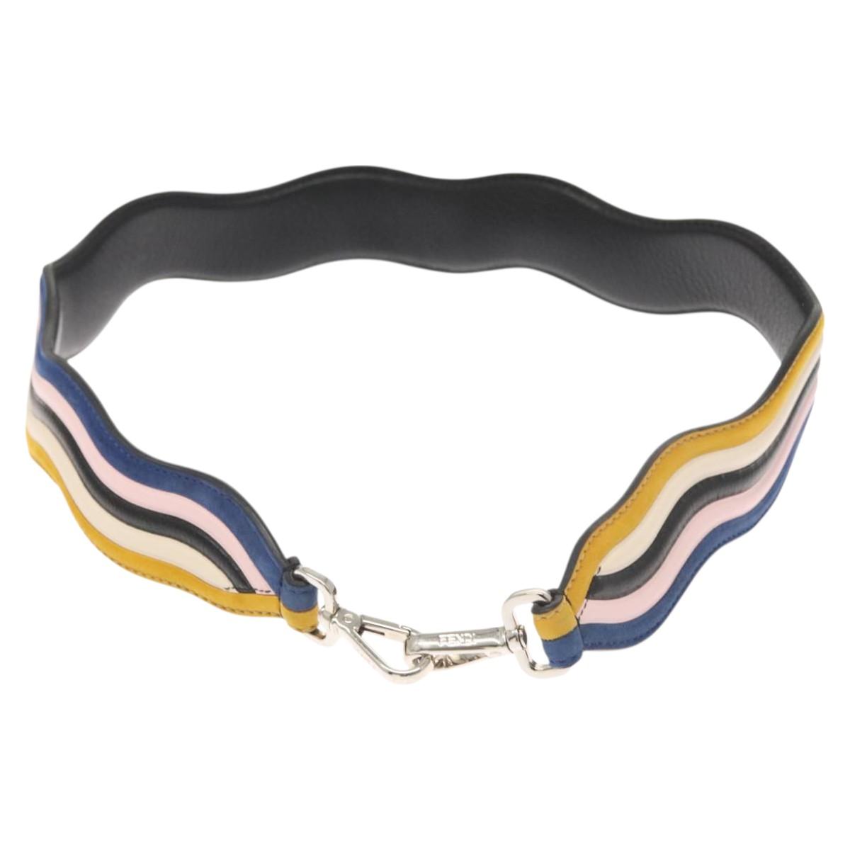 FENDI Strap You Shoulder Strap Leather Black Yellow hk2496