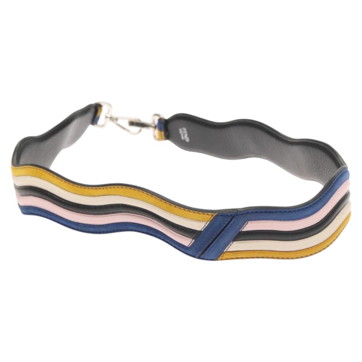 FENDI Strap You Shoulder Strap Leather Black Yellow hk2496