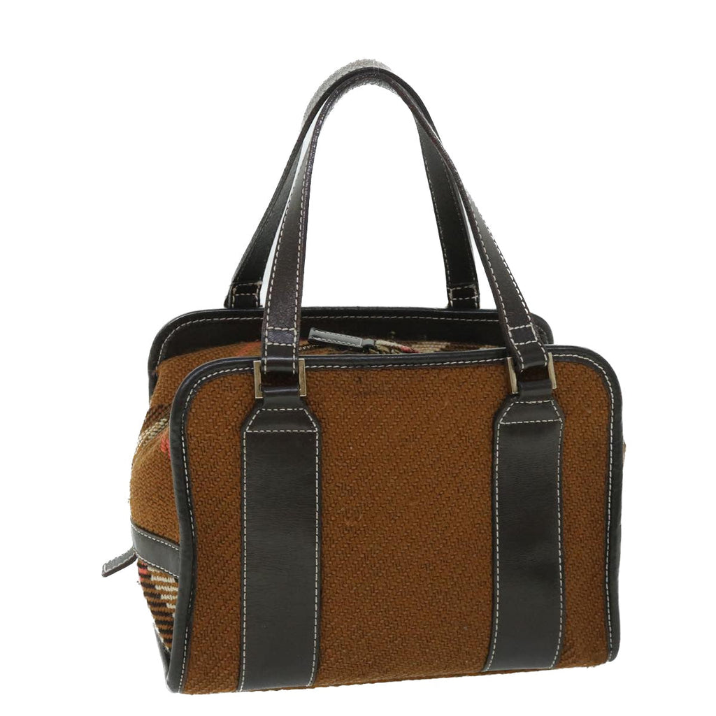BURBERRY Blue Label Hand Bag Wool Leather Brown hk844
