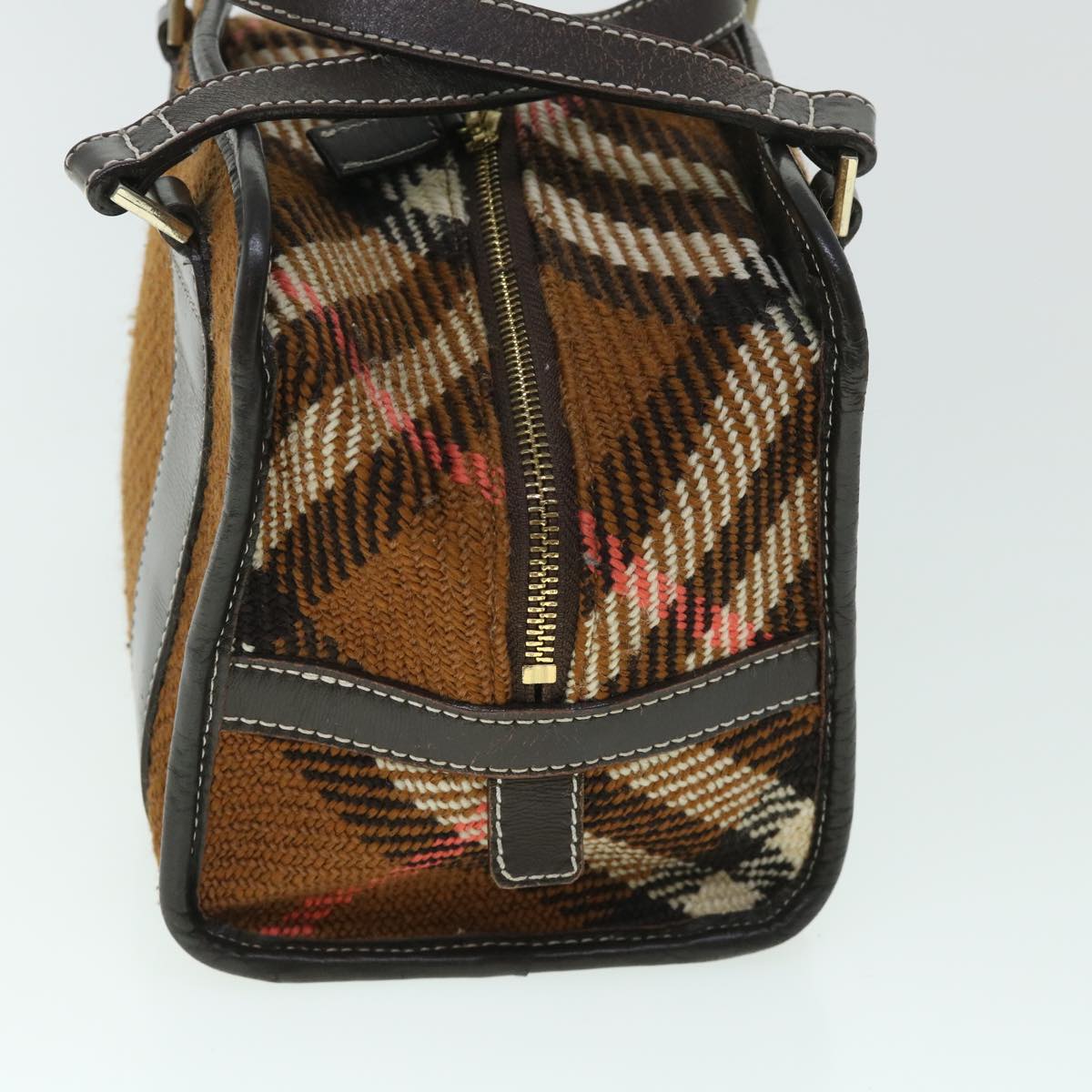 BURBERRY Blue Label Hand Bag Wool Leather Brown hk844