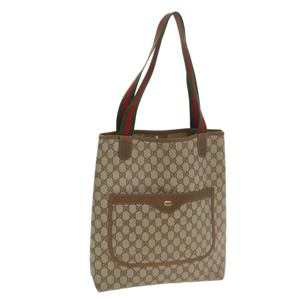GUCCI Web Sherry Line GG Canvas Tote Bag PVC Leather Beige Green Red jk3040