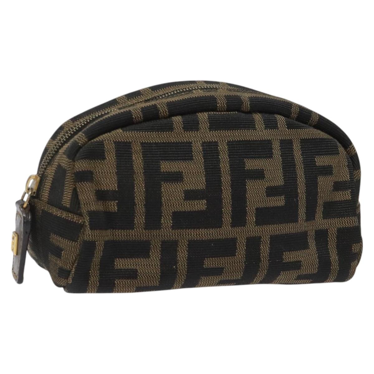 FENDI Zucca Canvas Pouch Brown Black KD058
