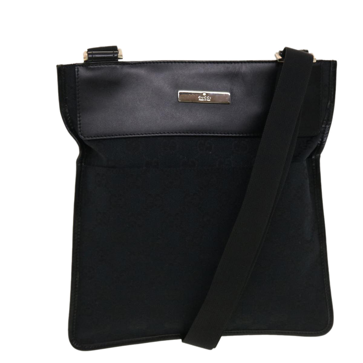 GUCCI GG Canvas Flat Shoulder Bag Black 0348 ki2992