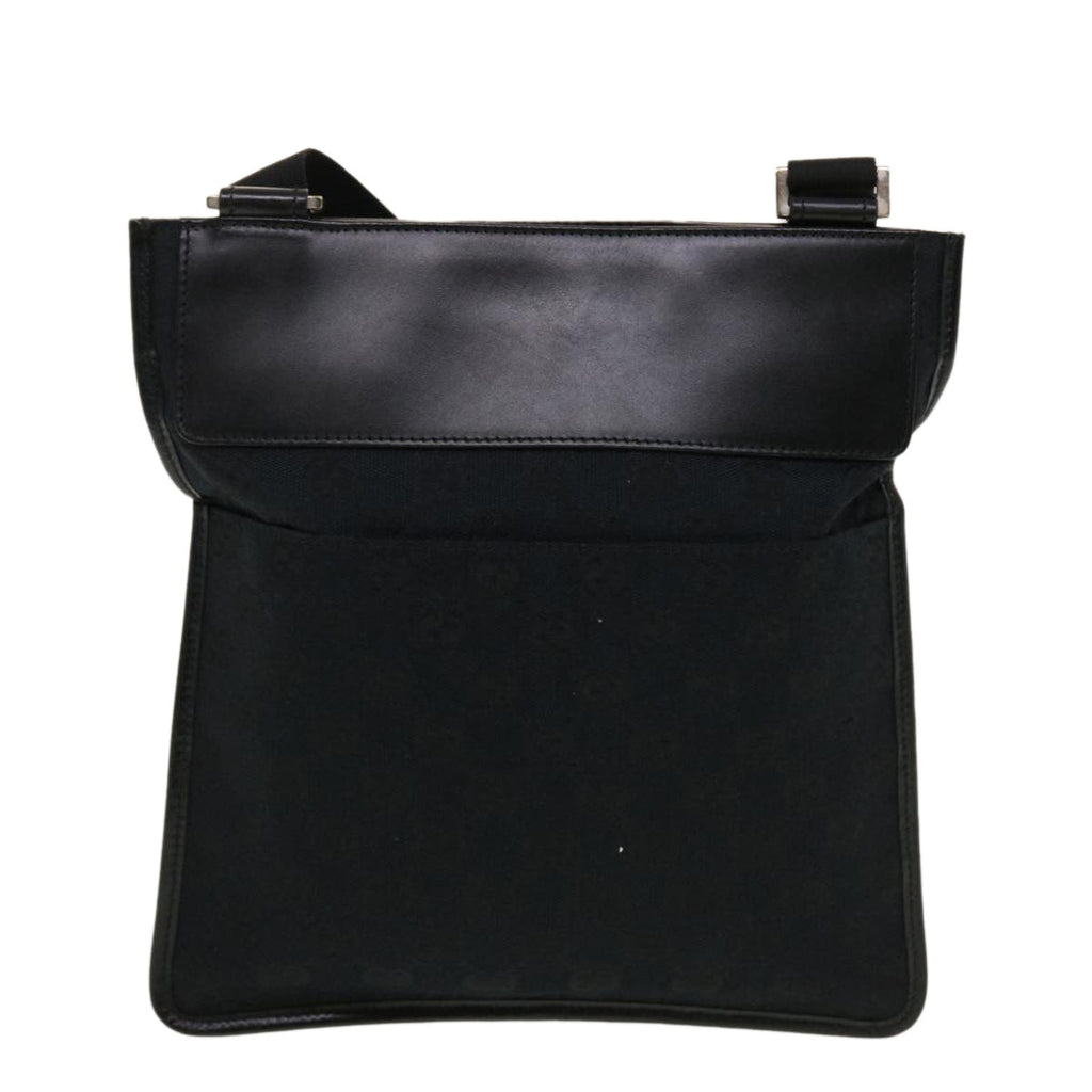 GUCCI GG Canvas Flat Shoulder Bag Black 0348 ki2992