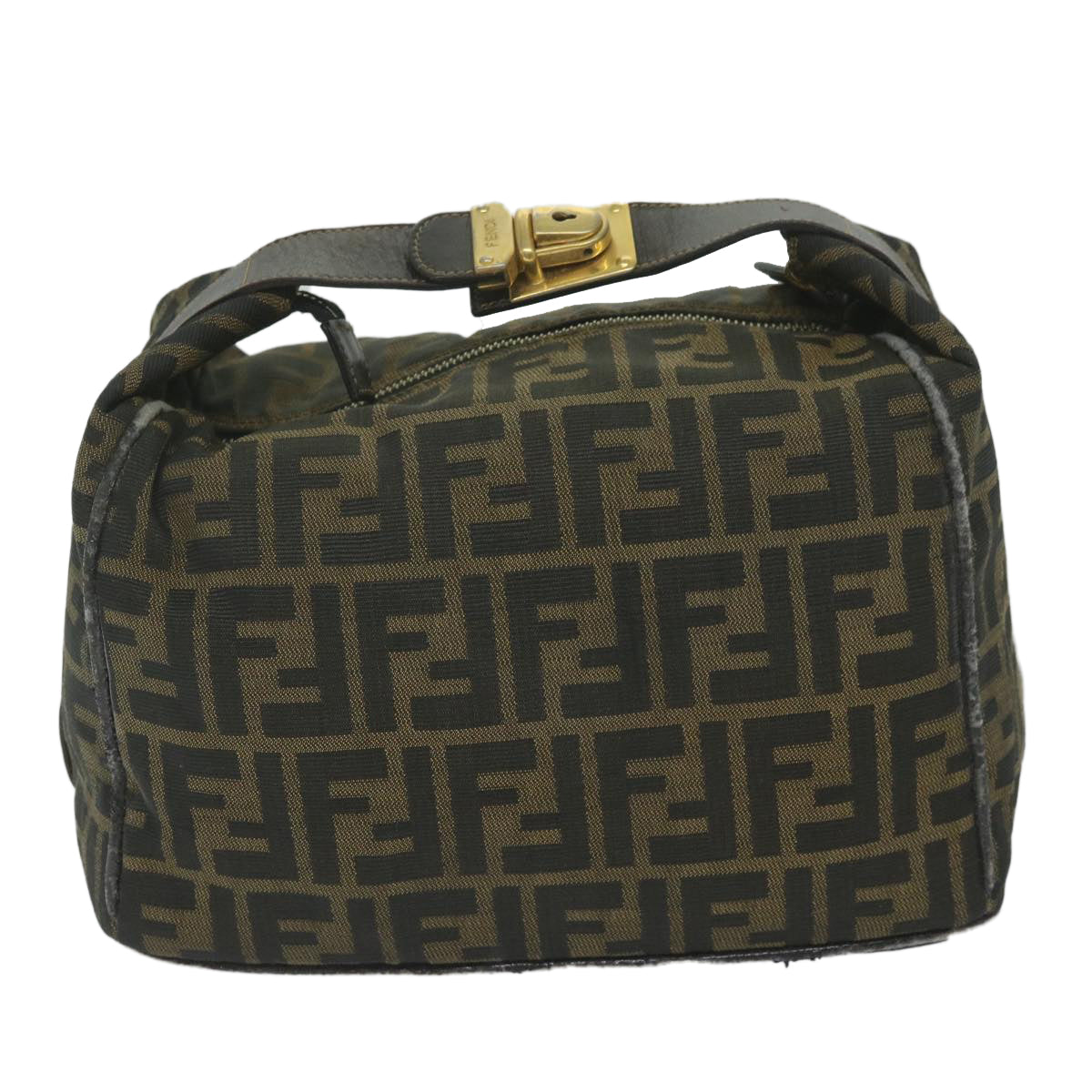 FENDI Zucca Canvas Vanity Cosmetic Pouch Black Brown ki3845