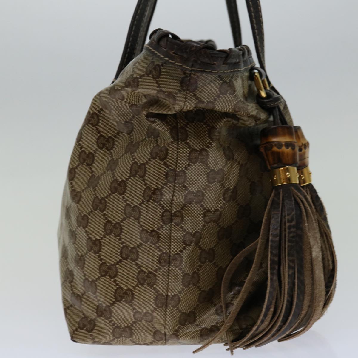 GUCCI GG Crystal Fringe Bamboo Tote Bag Brown 218780 ki4286