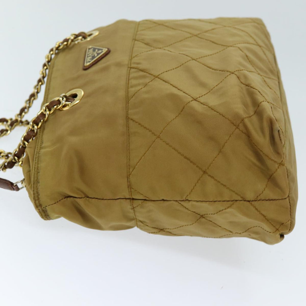 PRADA Quilted Chain Shoulder Bag Nylon Beige ki4426