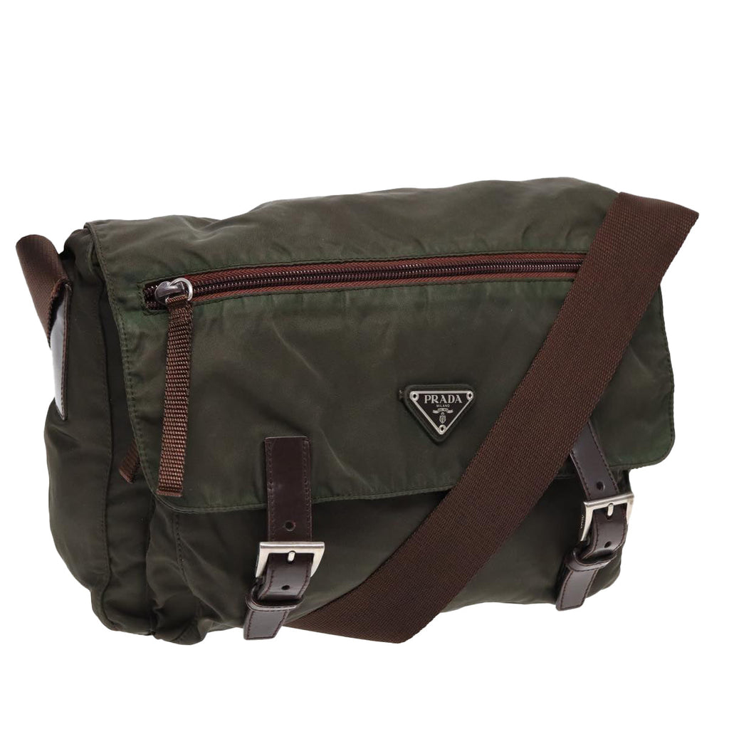 PRADA Shoulder Bag Nylon Khaki Silver ki4728