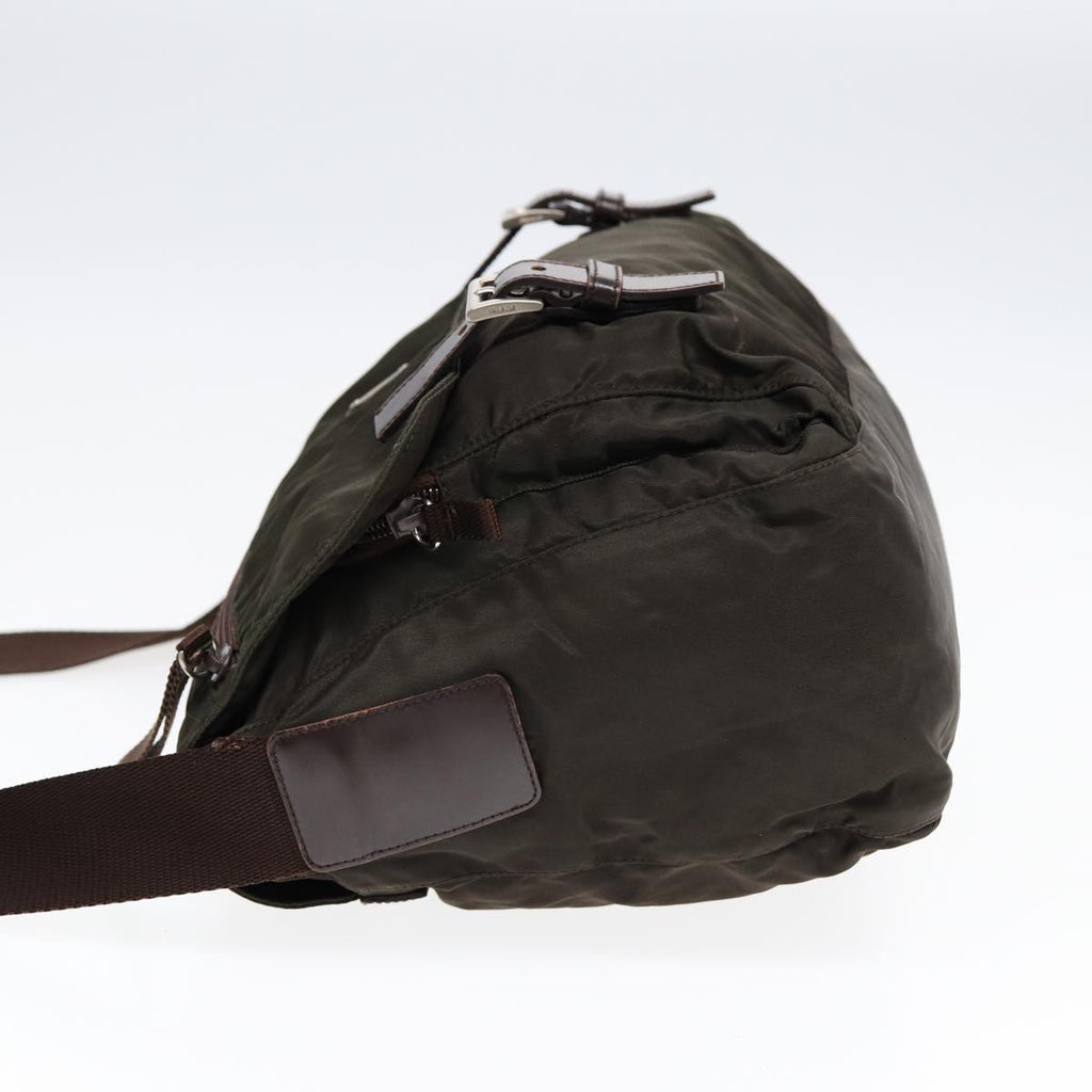 PRADA Shoulder Bag Nylon Khaki Silver ki4728