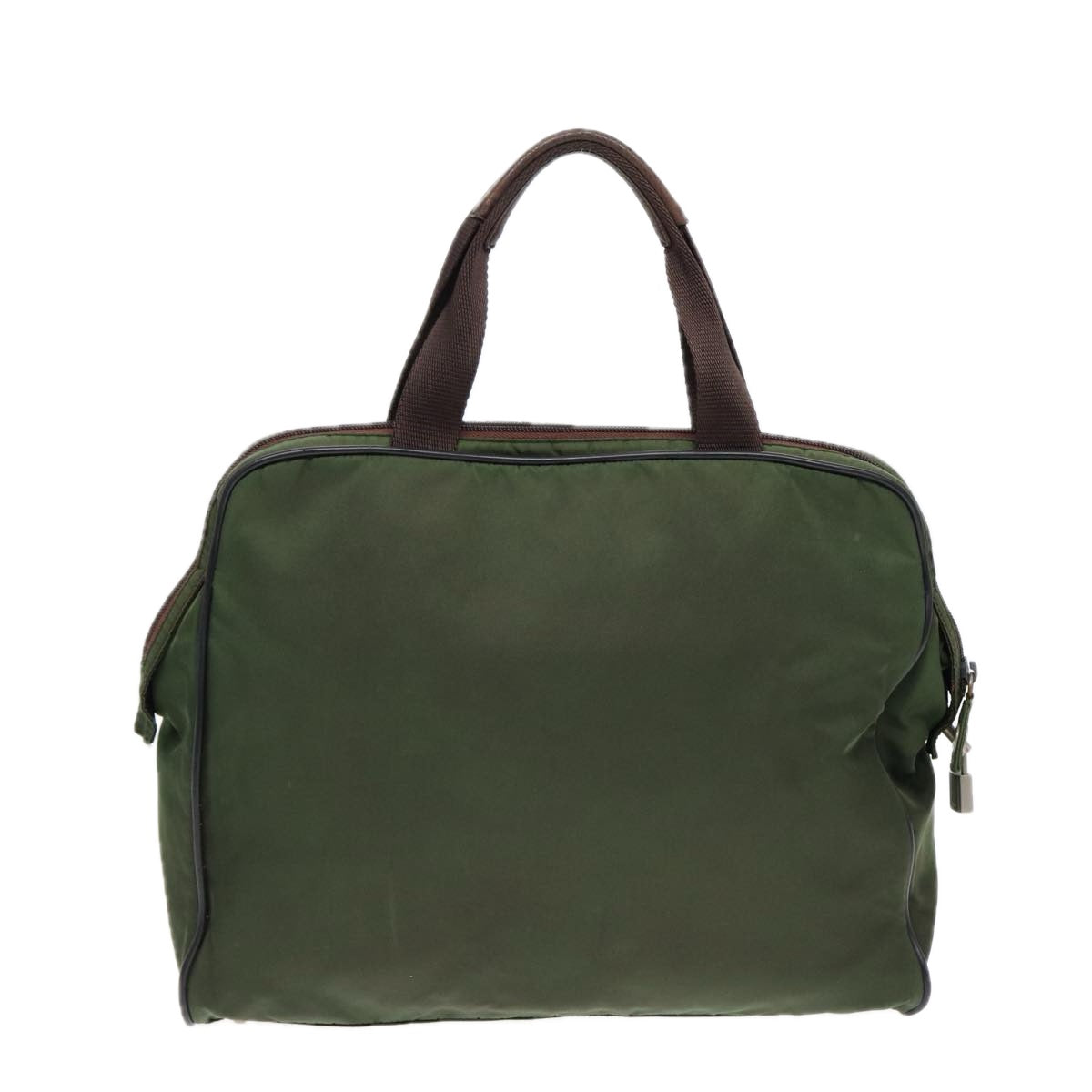 PRADA Hand Bag Nylon Khaki Brown Silver ki4736