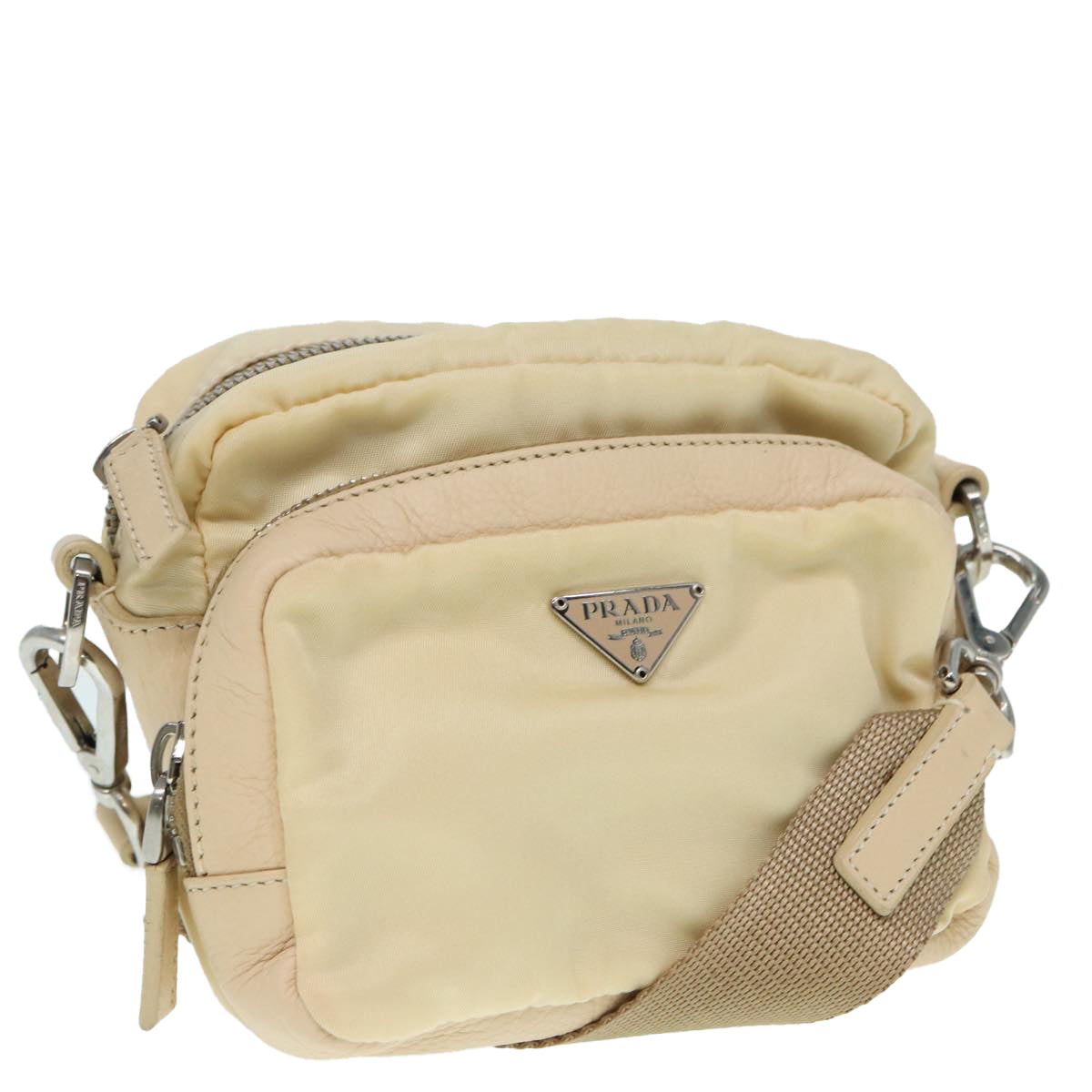 PRADA Pouch Nylon Beige Silver ki4892