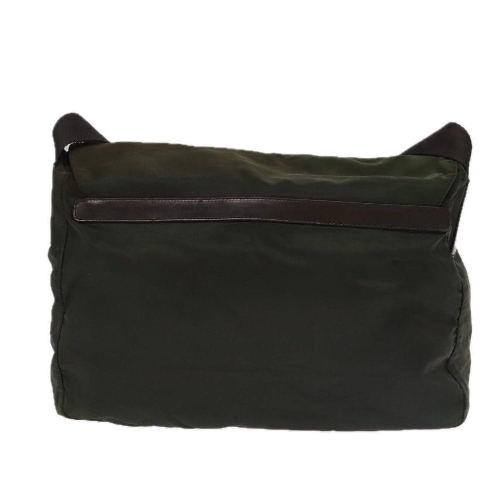 PRADA Shoulder Bag Nylon Khaki Brown Silver kk369