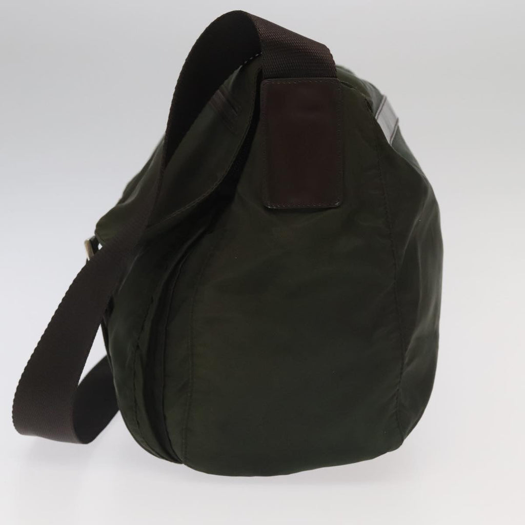 PRADA Shoulder Bag Nylon Khaki Brown Silver kk369