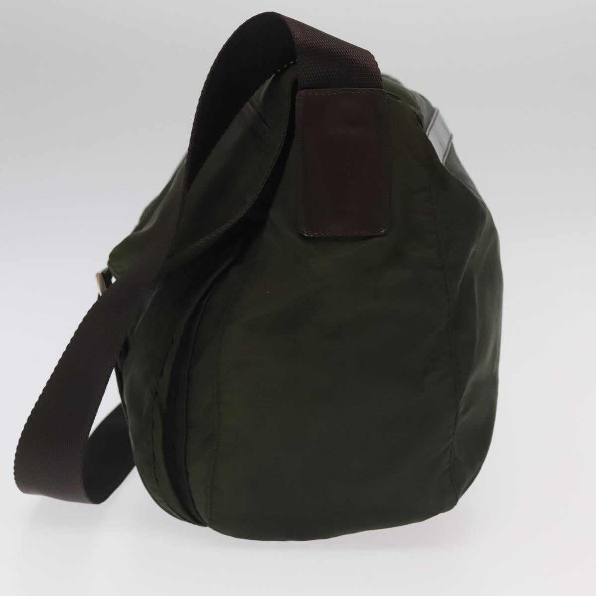 PRADA Shoulder Bag Nylon Khaki Brown Silver kk369