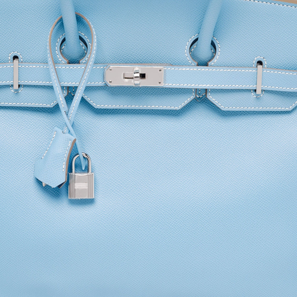HERMES Bleu Celeste/Mykonos Epsom Leather Palladium Finish Candy Birkin 35 Bag