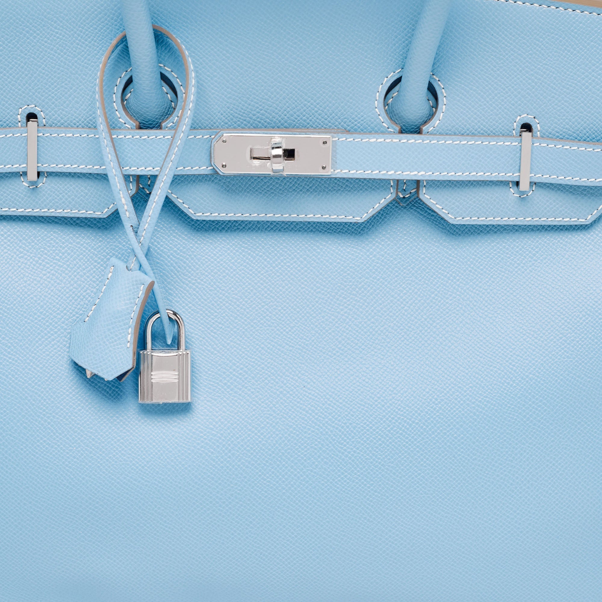HERMES Bleu Celeste/Mykonos Epsom Leather Palladium Finish Candy Birkin 35 Bag