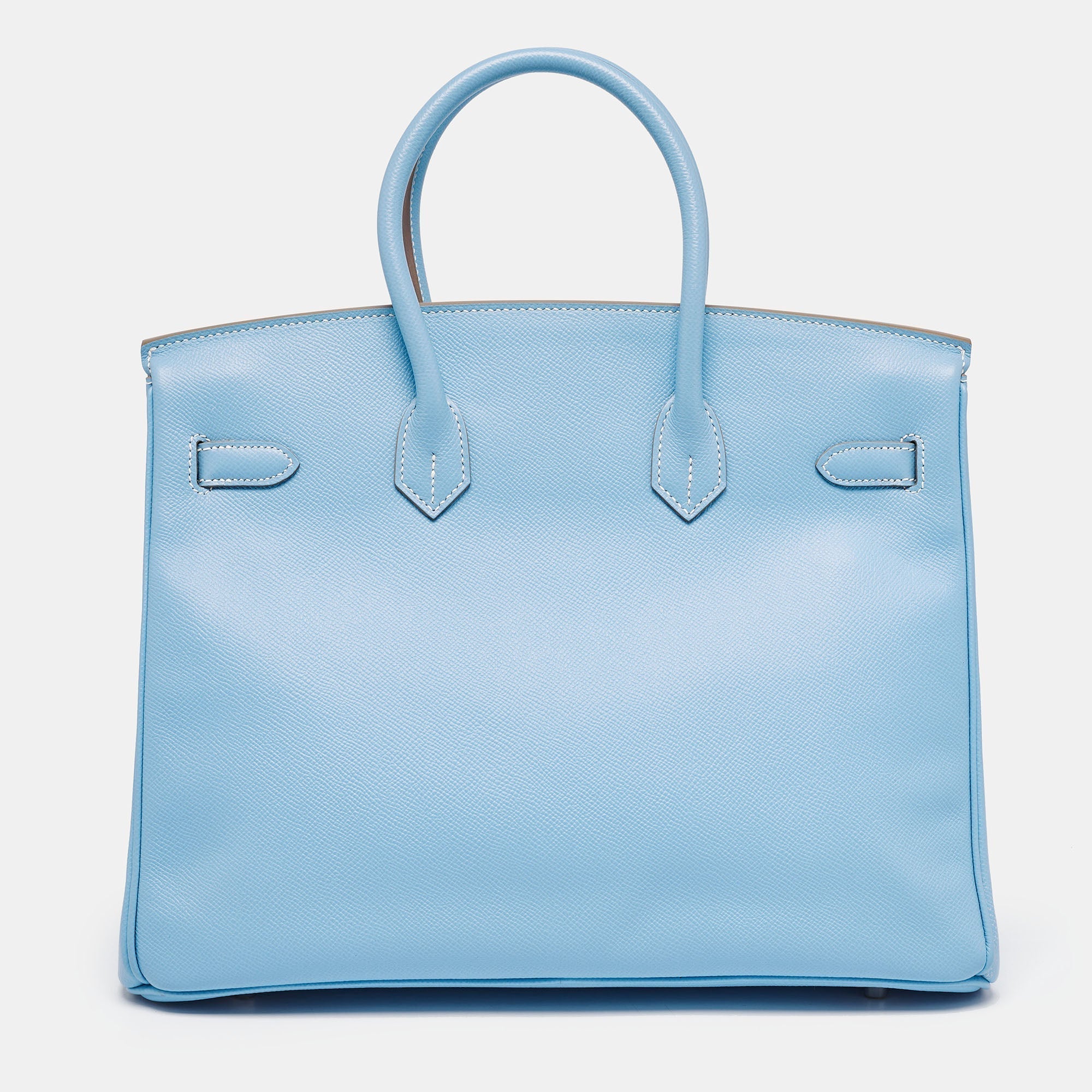 HERMES Bleu Celeste/Mykonos Epsom Leather Palladium Finish Candy Birkin 35 Bag