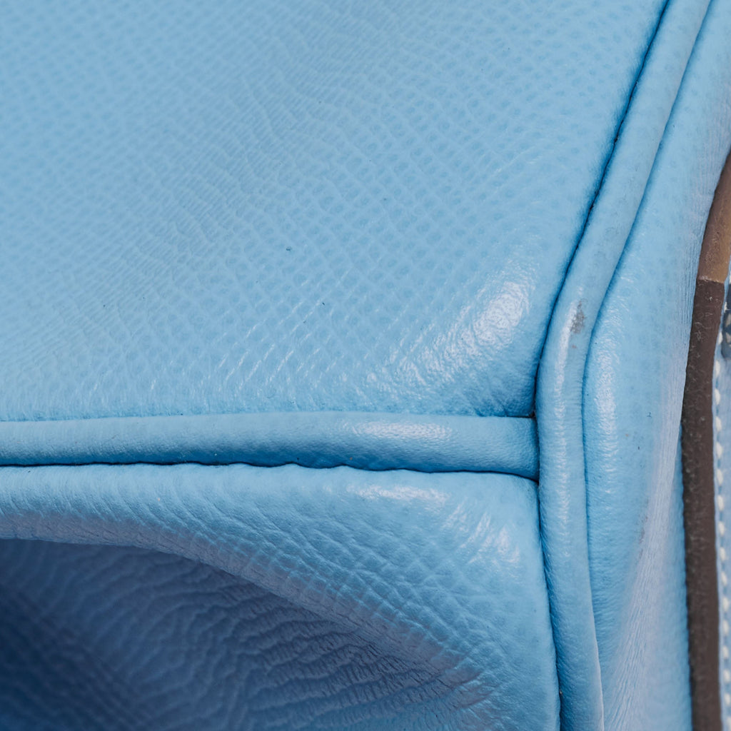 HERMES Bleu Celeste/Mykonos Epsom Leather Palladium Finish Candy Birkin 35 Bag