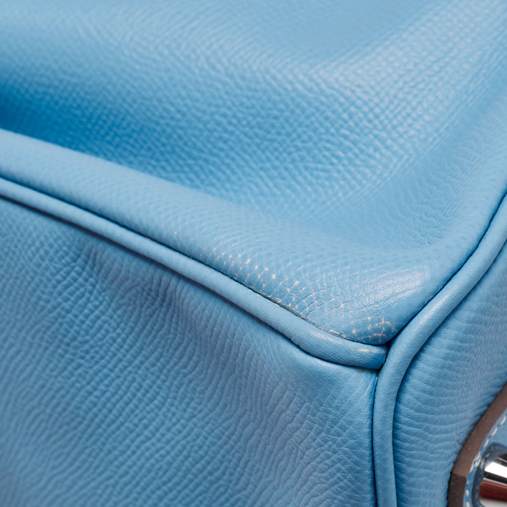 HERMES Bleu Celeste/Mykonos Epsom Leather Palladium Finish Candy Birkin 35 Bag