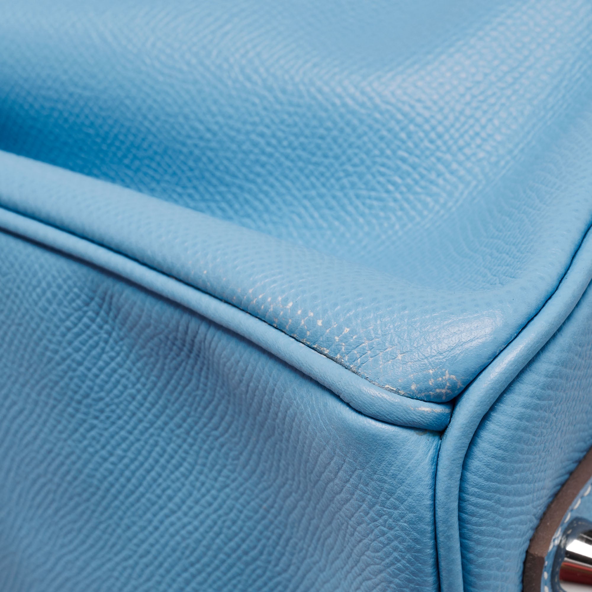 HERMES Bleu Celeste/Mykonos Epsom Leather Palladium Finish Candy Birkin 35 Bag