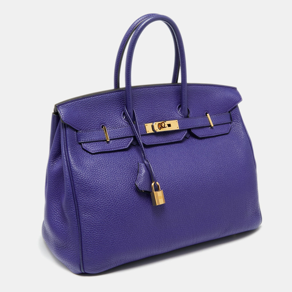 Hermes Blue Electric Togo Leather Gold Finish Birkin 35 Bag