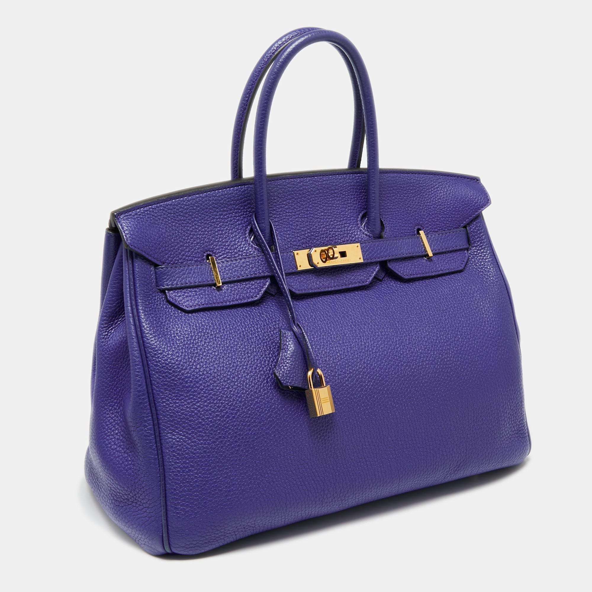 Hermes Blue Electric Togo Leather Gold Finish Birkin 35 Bag