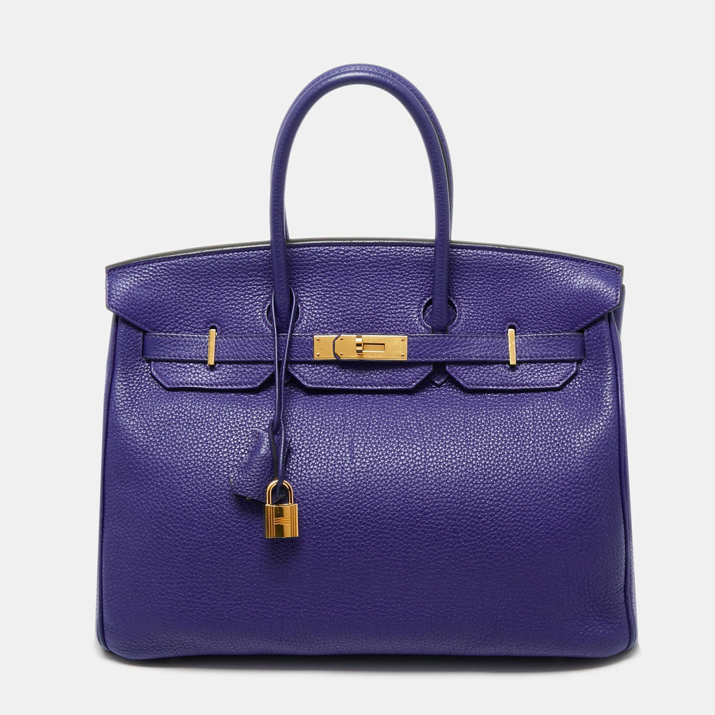 Hermes Blue Electric Togo Leather Gold Finish Birkin 35 Bag