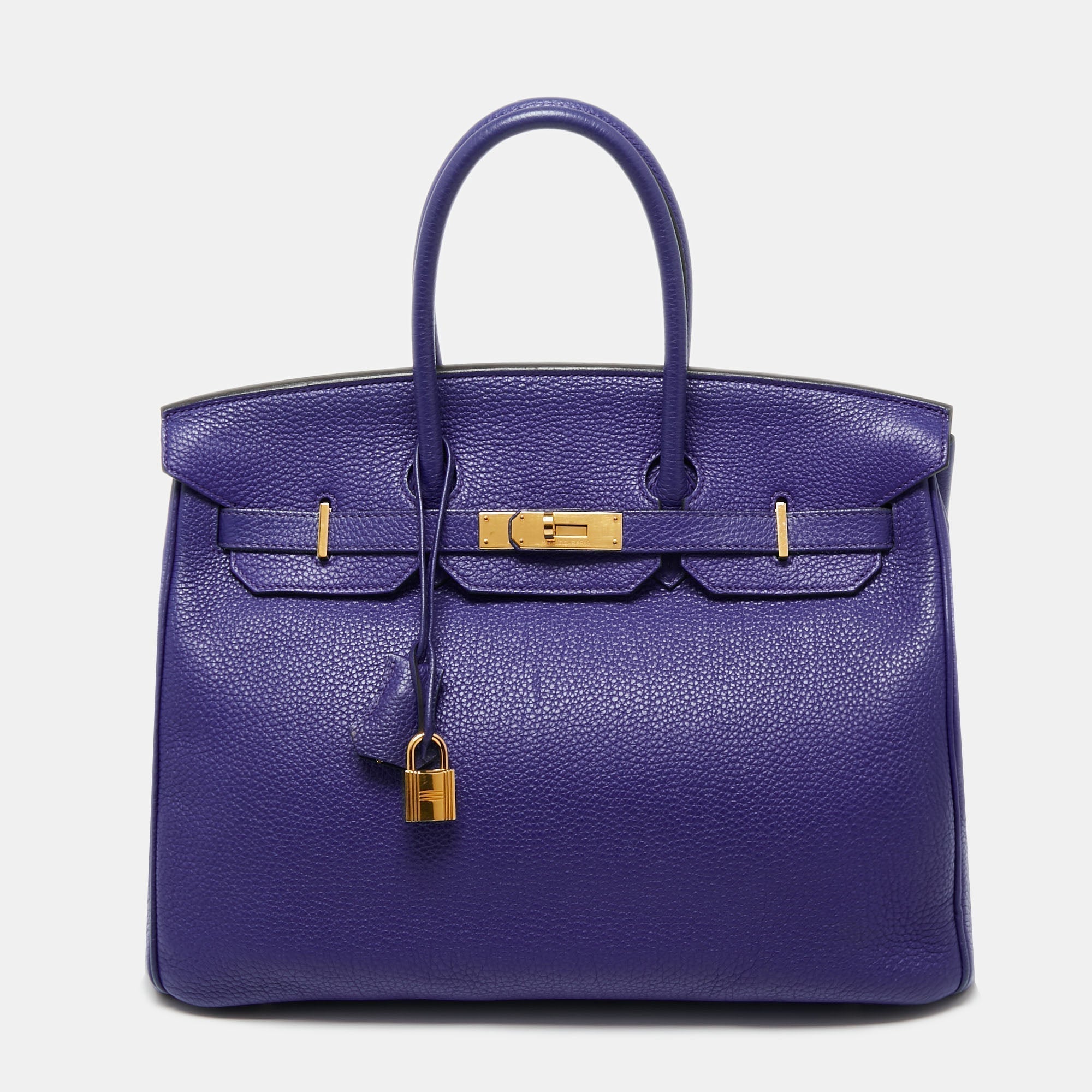 Hermes Blue Electric Togo Leather Gold Finish Birkin 35 Bag