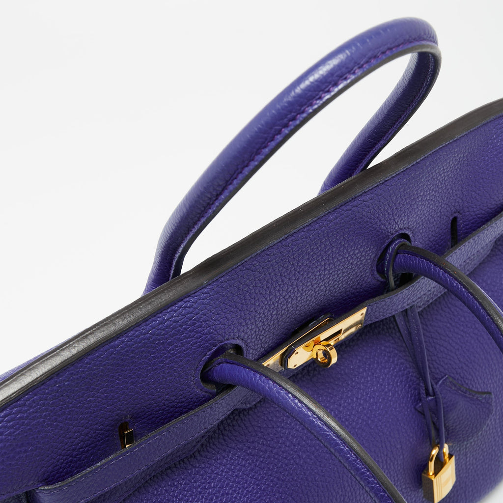 Hermes Blue Electric Togo Leather Gold Finish Birkin 35 Bag