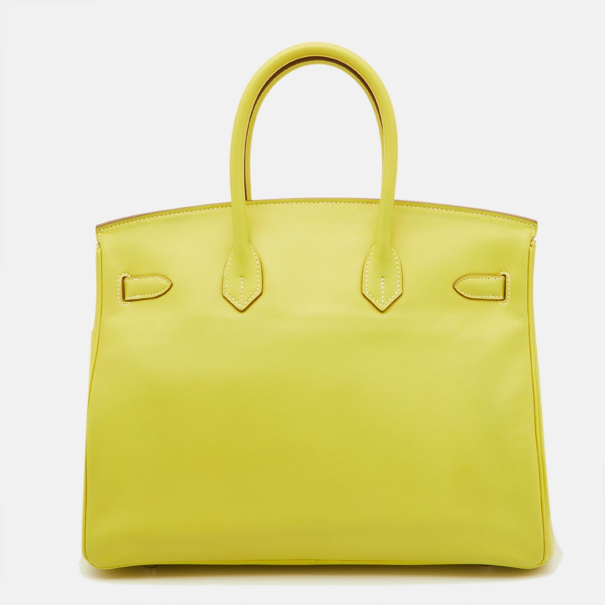 HERMES Lime Swift Leather Palladium Finish Birkin 35 Bag