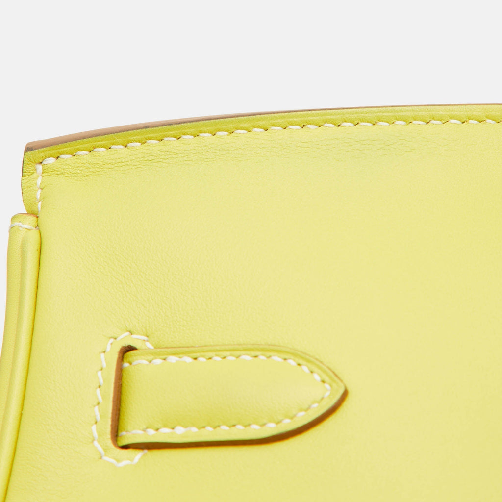 HERMES Lime Swift Leather Palladium Finish Birkin 35 Bag