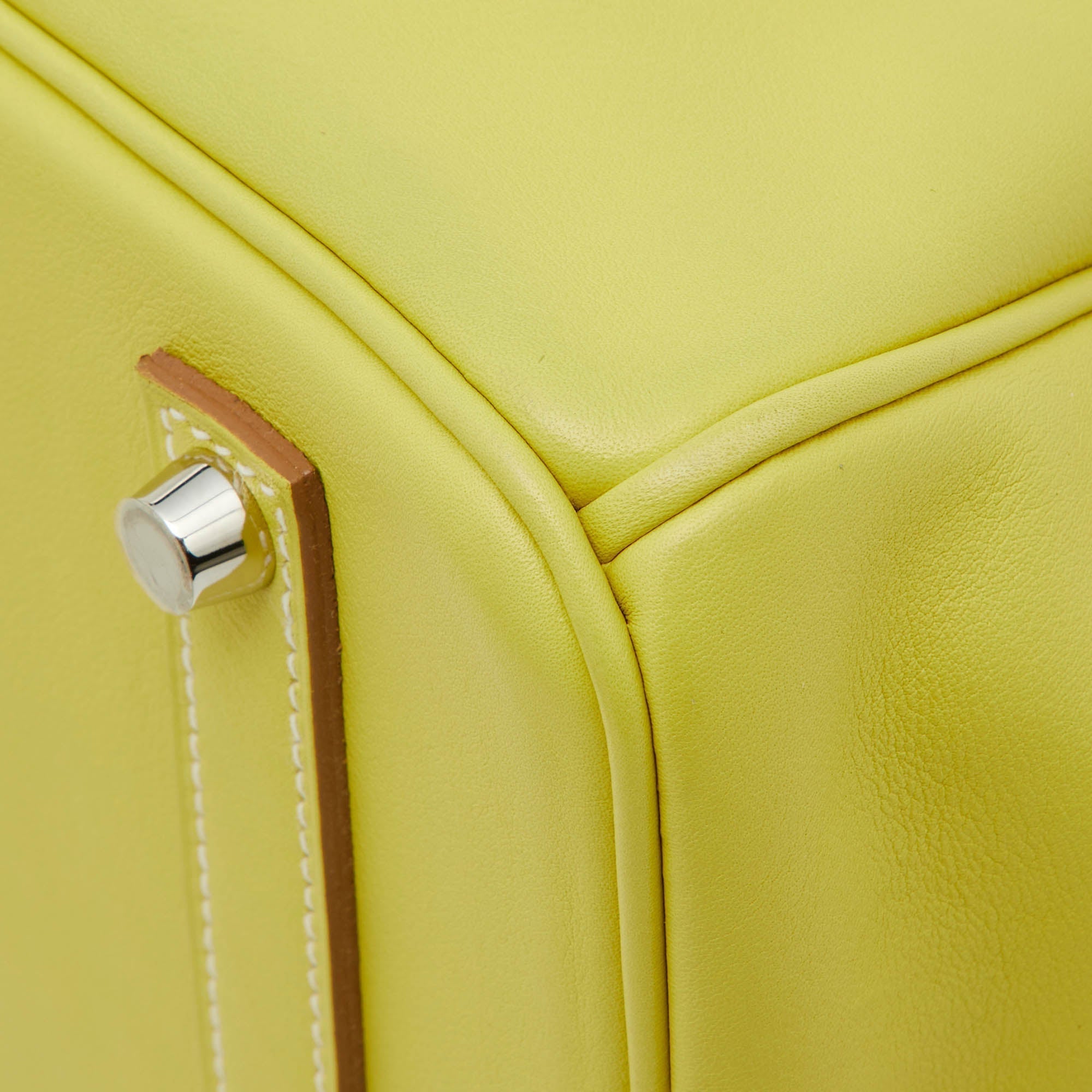 HERMES Lime Swift Leather Palladium Finish Birkin 35 Bag