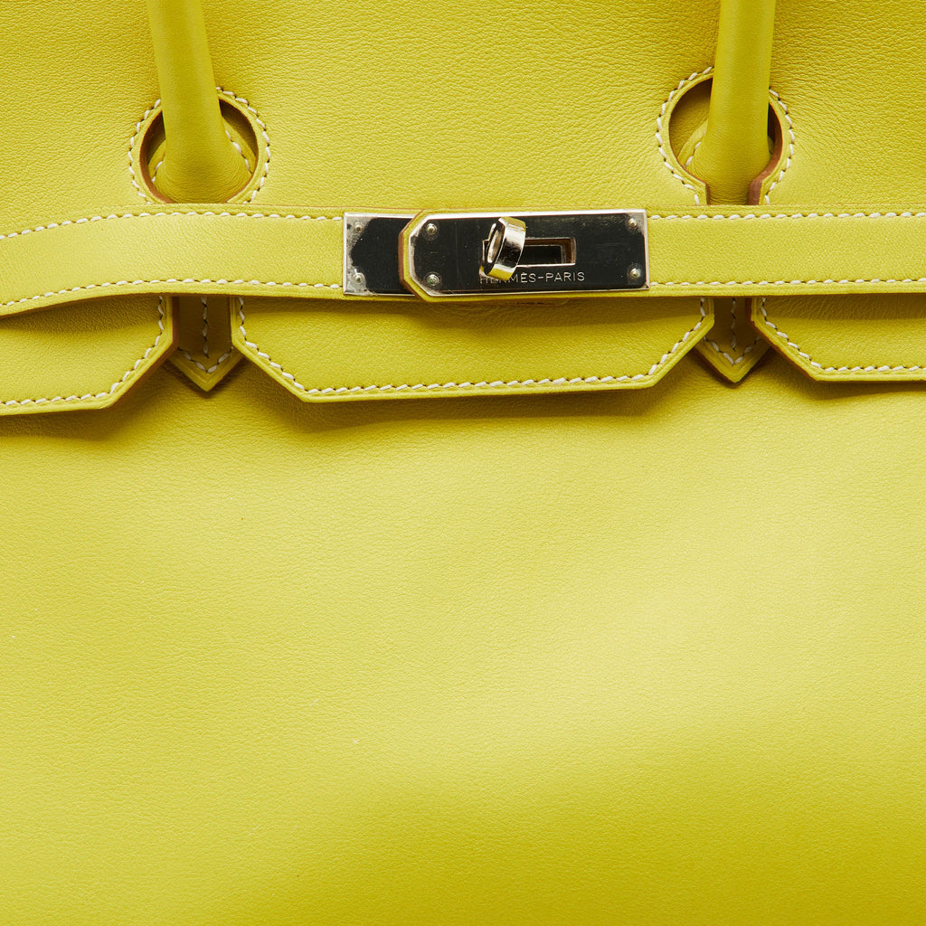 HERMES Lime Swift Leather Palladium Finish Birkin 35 Bag