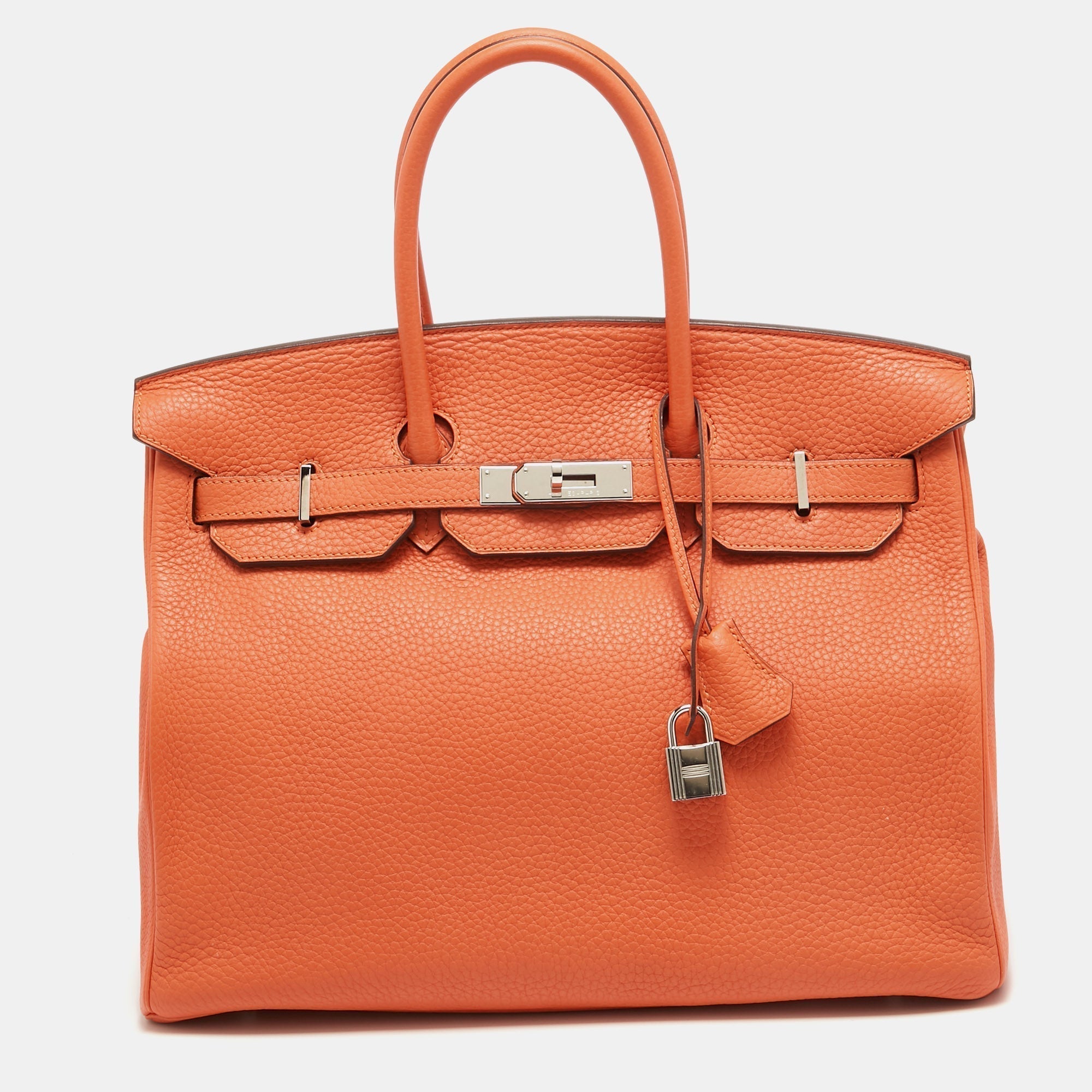 HERMES Feu Taurillon Clemence Palladium Finish Birkin 35 Bag