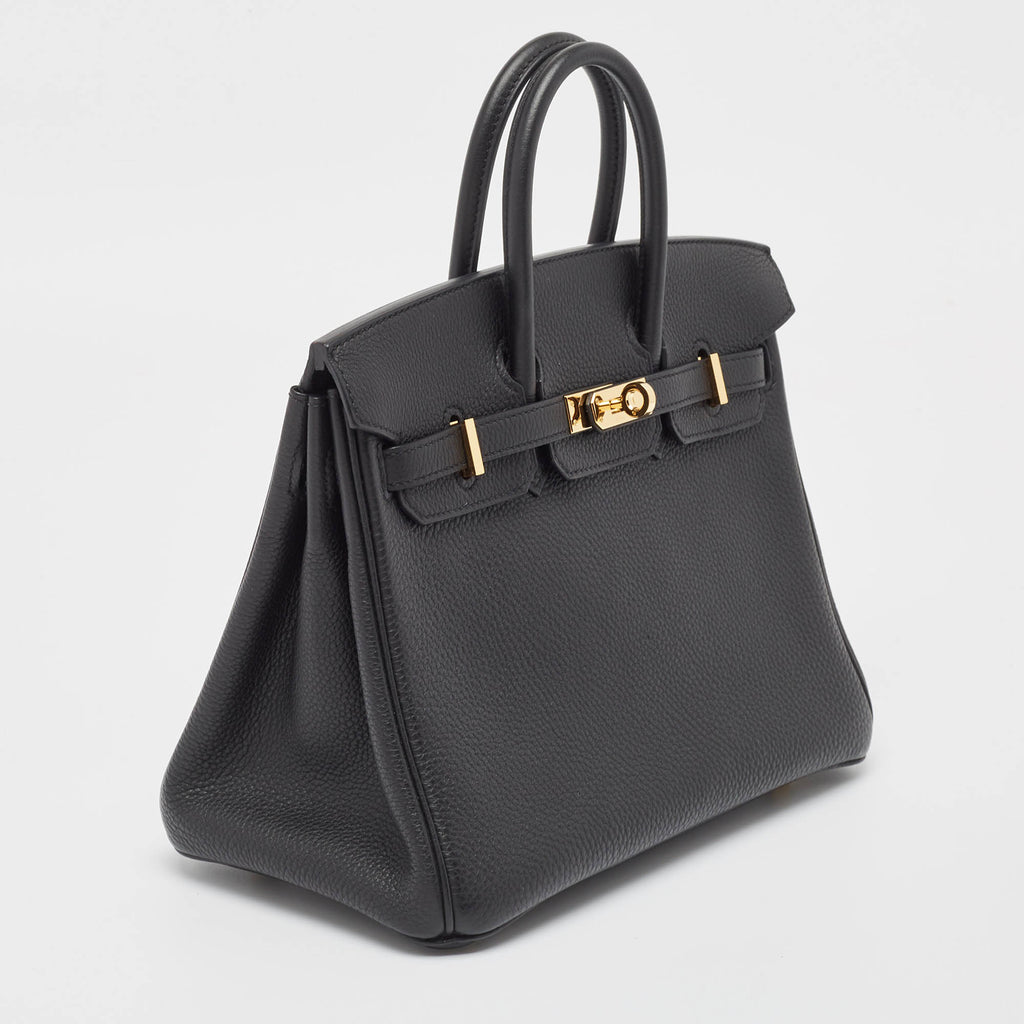 HERMES Noir Togo Leather Gold Finish Birkin 25 Bag