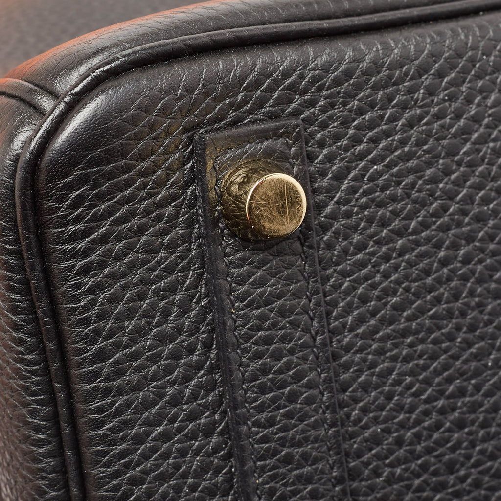 HERMES Noir Togo Leather Gold Finish Birkin 25 Bag