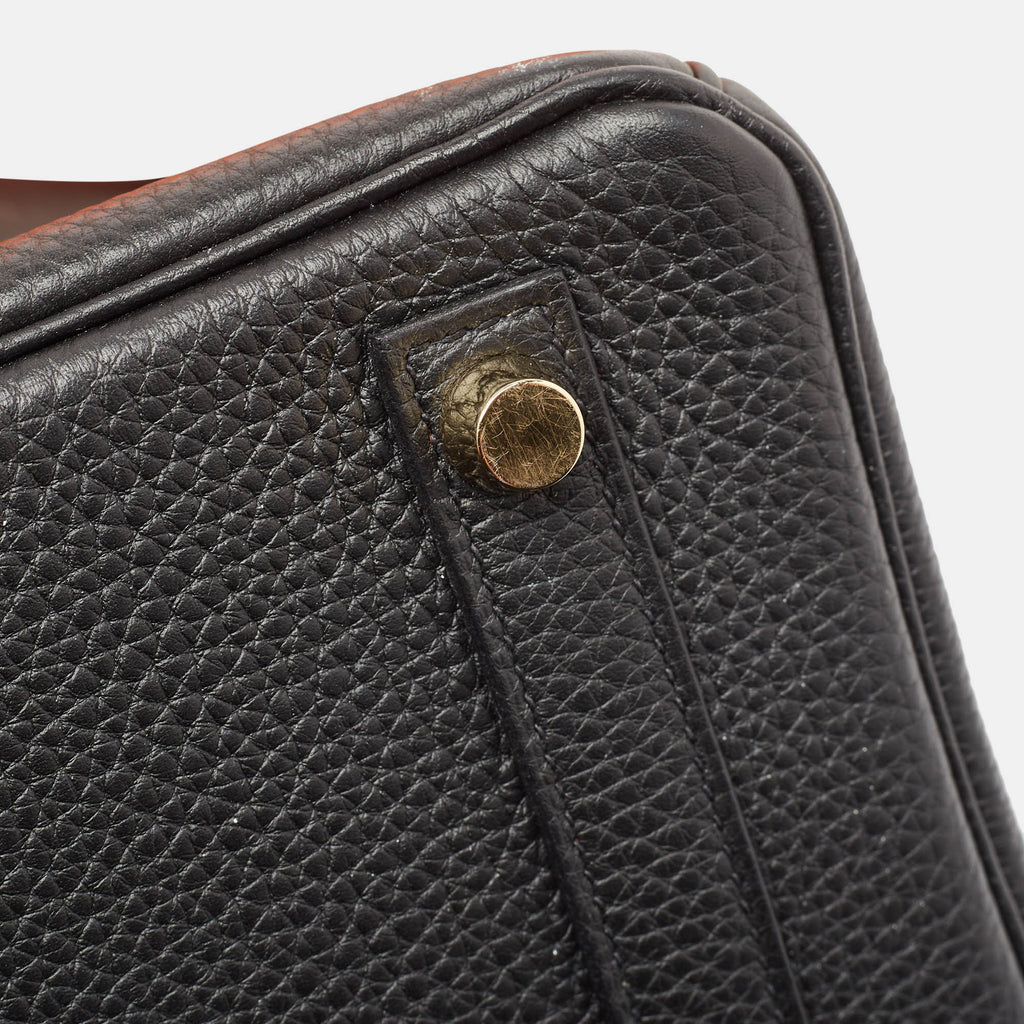 HERMES Noir Togo Leather Gold Finish Birkin 25 Bag